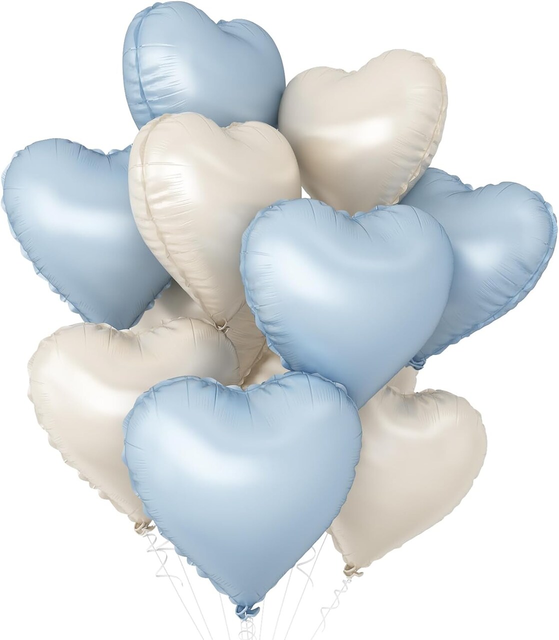Baby Blue Heart Balloons,10Pcs Cream White Blue Foil Heart Shaped Balloons,18Inch Sand White Pastel Blue Helium Mylar Balloon for Valentines,Engagement,Brithday,Baby Shower,Wedding Party Decorations